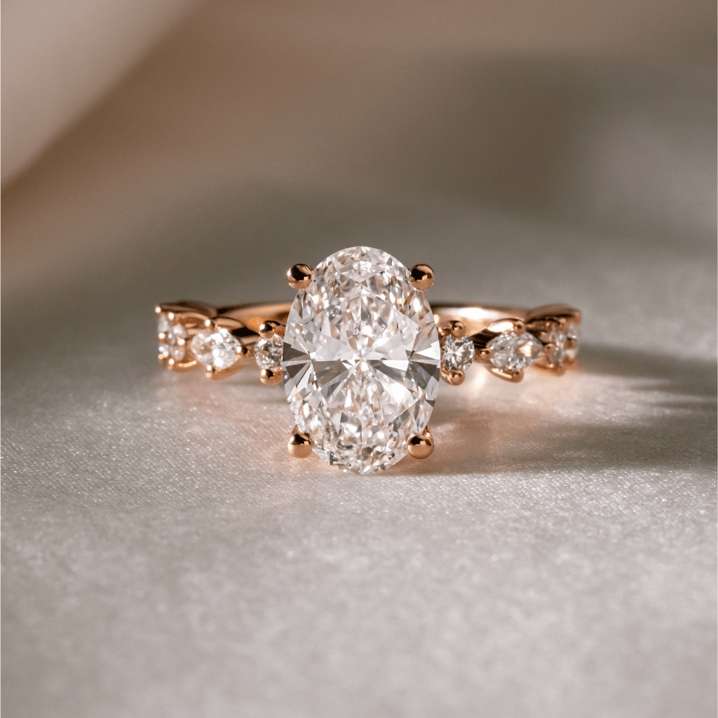 Marquise Shaped Three Stone Lab Grown Diamond Engagement Ring